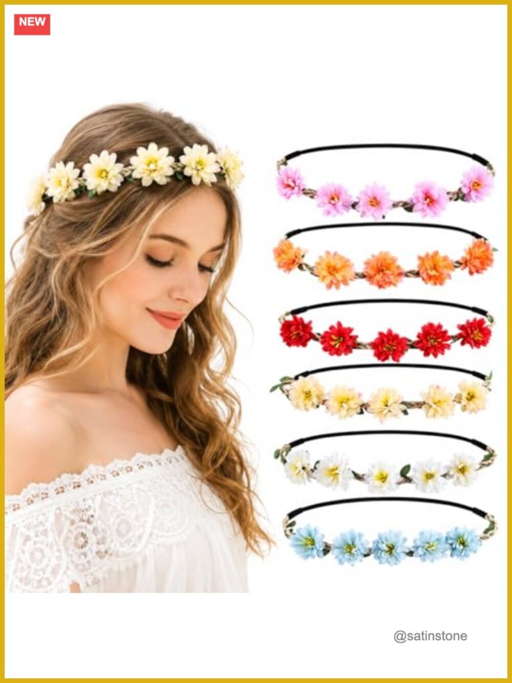 6pc Flower Crown Set Hippie Floral Wreath Headbands for Wedding Party